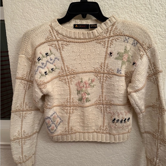 Liz Sports 💯% Handknitted by Hand Cotton Sweater Vintage Crewneck Sweater. - Picture 6 of 12